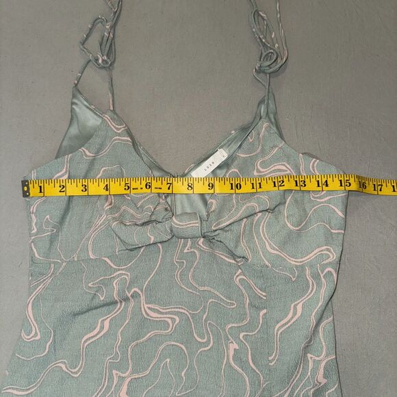 Lush Midi Dress Women's Medium Sage Pink Swirl Twist Front Side Slit Back Zip - Picture 7 of 8